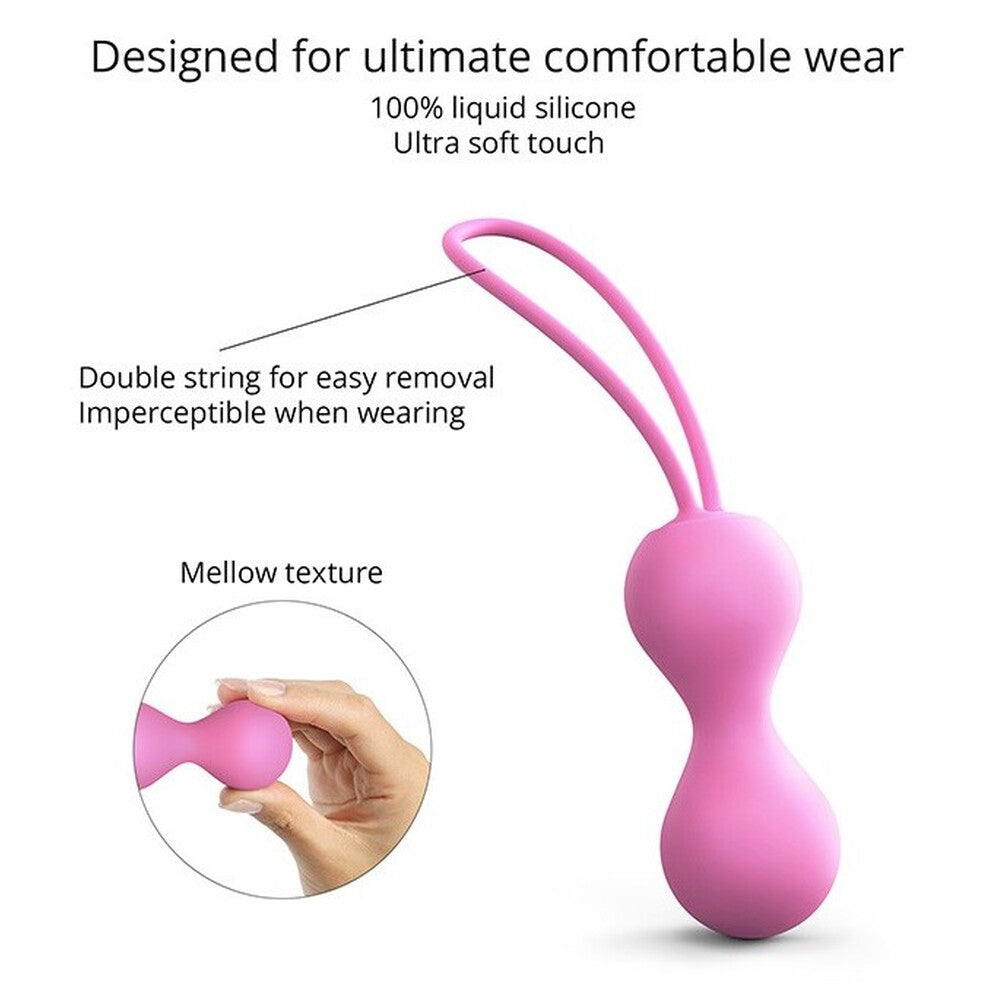 A pink silicone kegel ball with a silicone string, designed to strengthen pelvic floor muscles.
