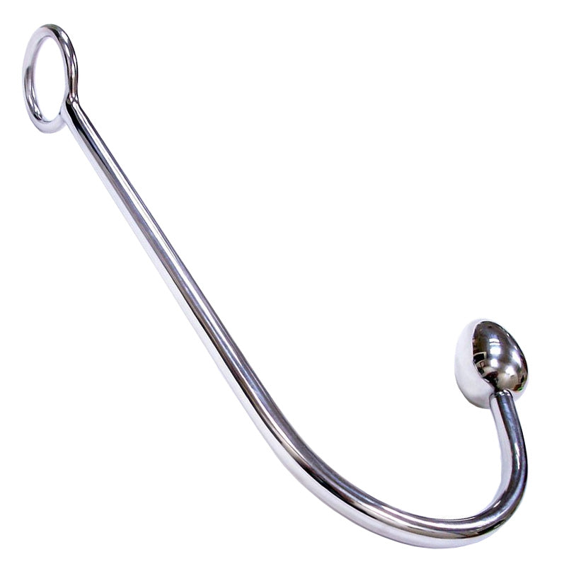 Metallic hook with a curved design on a white background