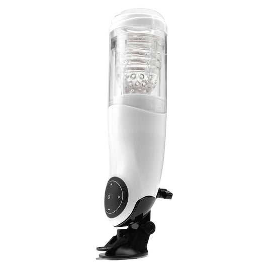 White and black electronic device with a transparent top on a white background