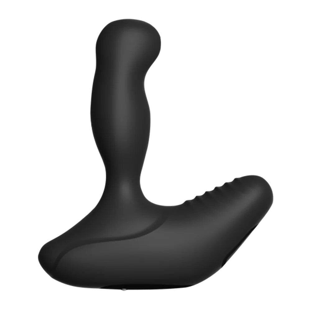 Black silicone butt plug on a white background