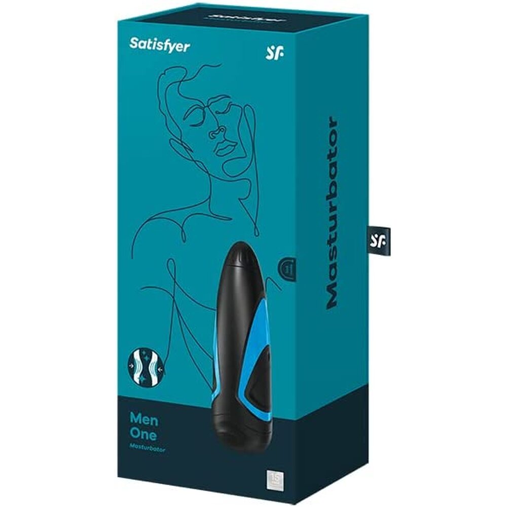 Satisfyer Masturbator packaging with blue and black design on a white background