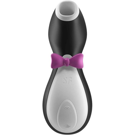 Black and white device with a purple bow on a white background