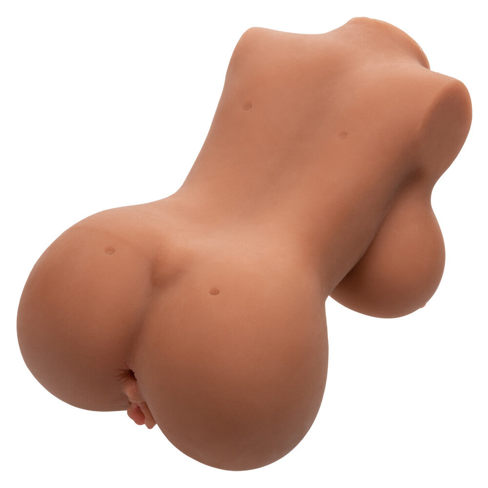 Realistic silicone mold of a female torso on a white background
