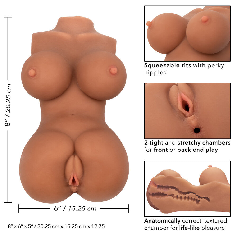 Product with squeezable tits and detailed features on a white background