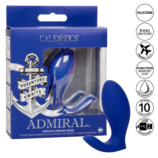Calexotics Admiral prostate rimming probe packaging with blue probe visible