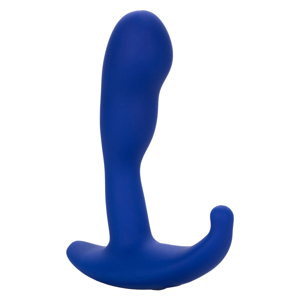 Blue silicone butt plug on a white background