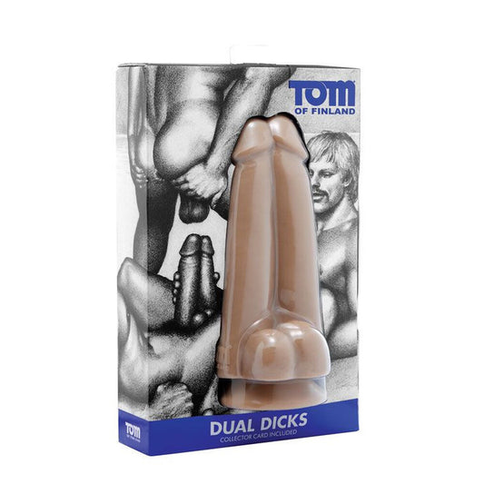 Product packaging for 'Dual Dicks' by Tom of Finland with graphic images on a white background.