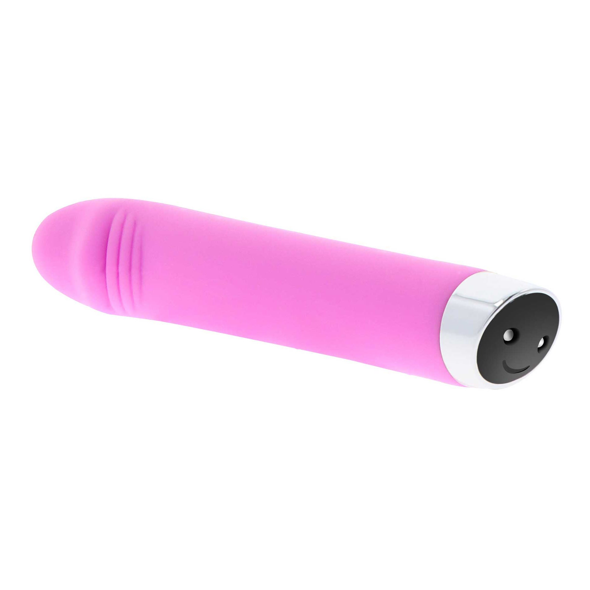A pink, sleek, and compact vibrator with a rounded tip and a one-touch-button control located at the base. The device is approximately 5.