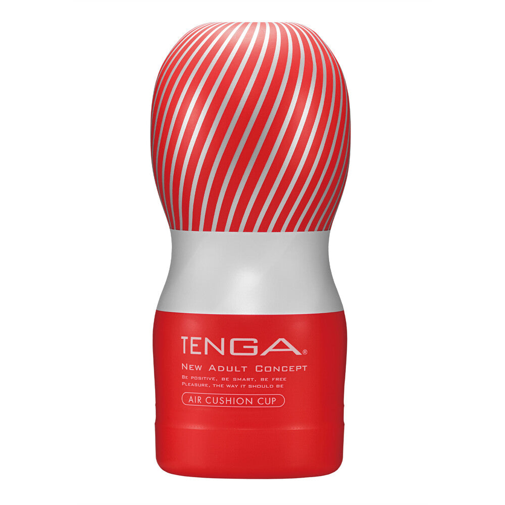 Red and white Tenga air cushion cup on a white background