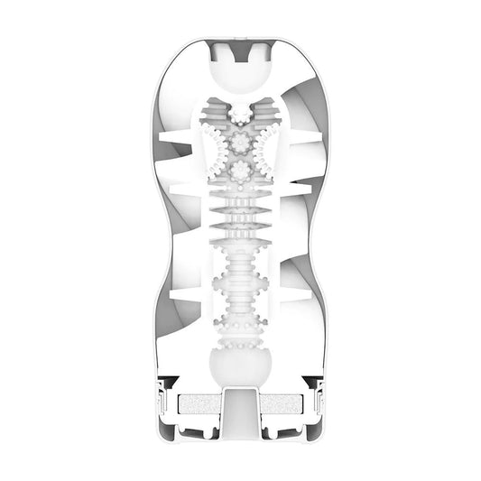 Clear glass vase with geometric design on a white background