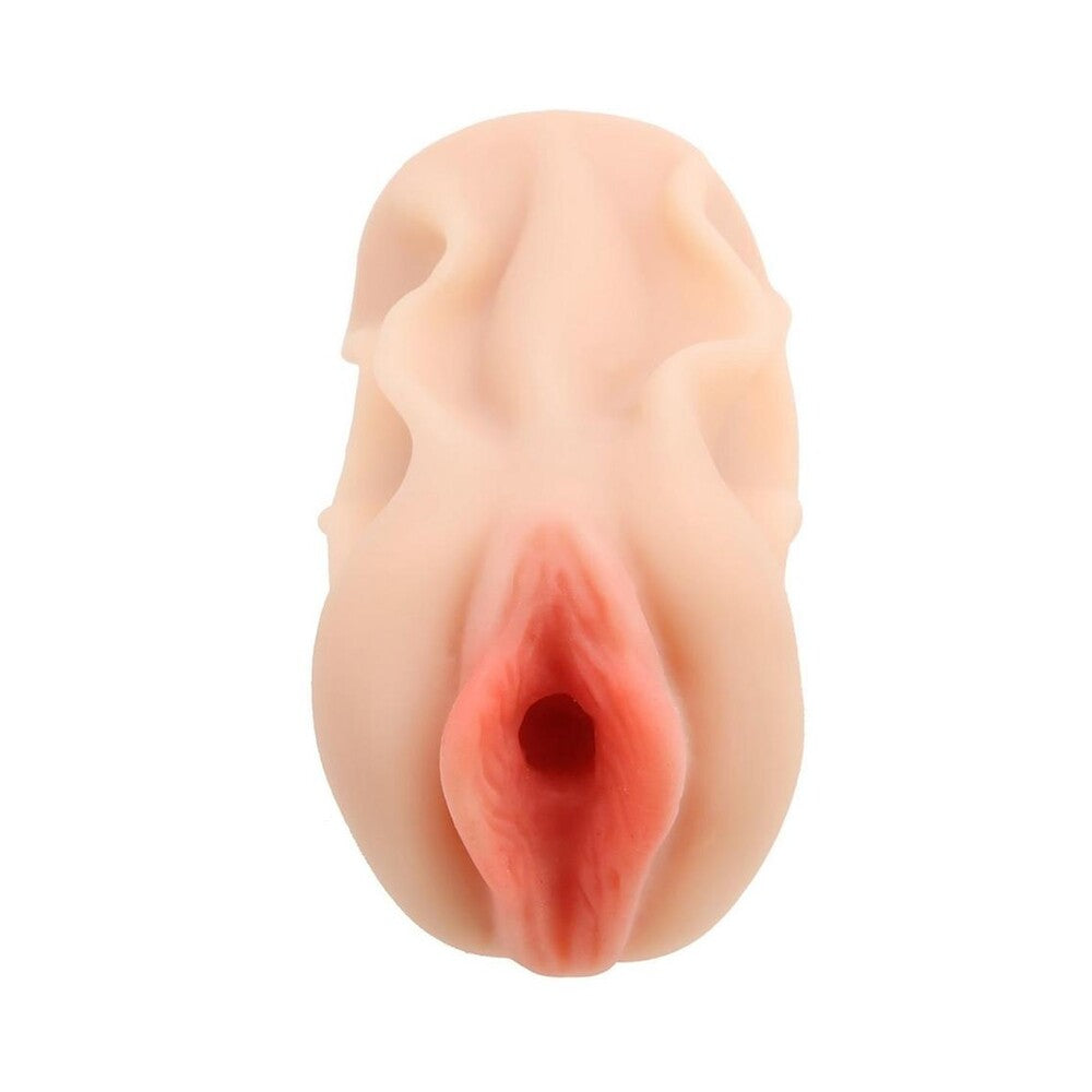 Realistic silicone model of a female reproductive organ on a white background