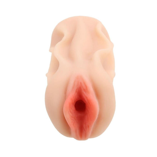 Realistic silicone model of a female reproductive organ on a white background