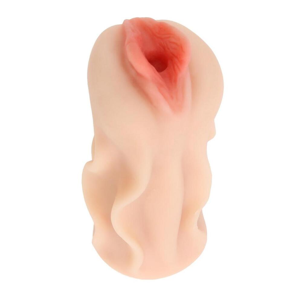 Realistic silicone model of a female reproductive organ on a white background