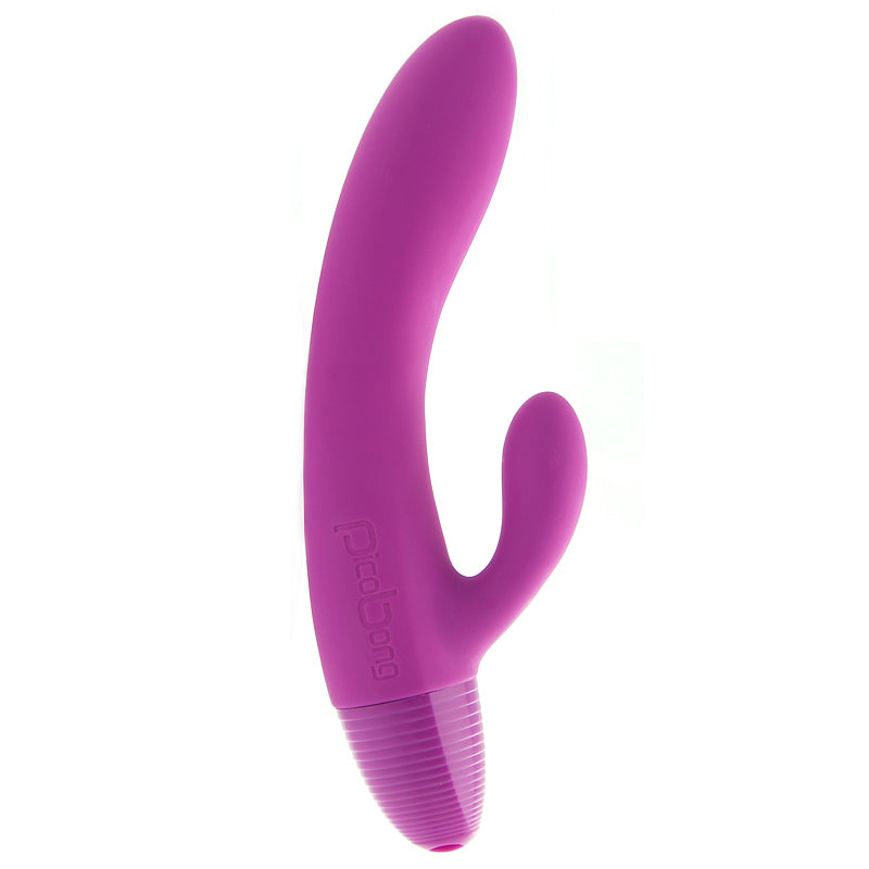 Purple silicone toy with a curved design on a white background