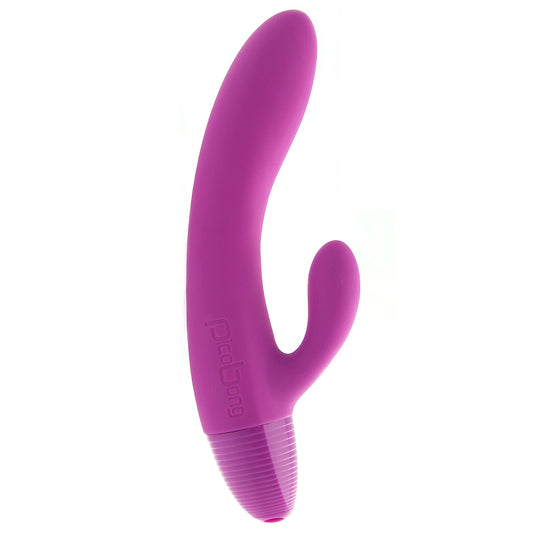 Purple silicone toy with a curved design on a white background