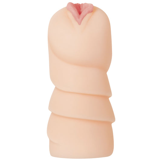 Stack of beige makeup sponges with a pink top on a white background