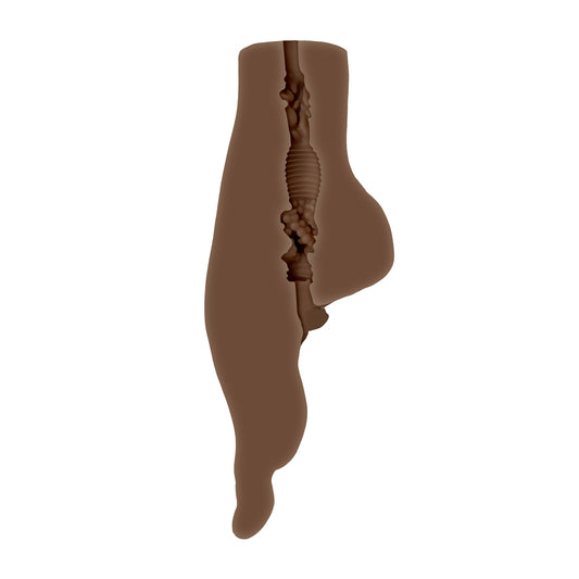 Brown silicone mold shaped like a buttocks on a white background