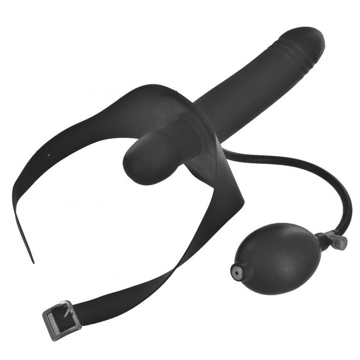 Black inflatable leash with a handle and balloon on a white background