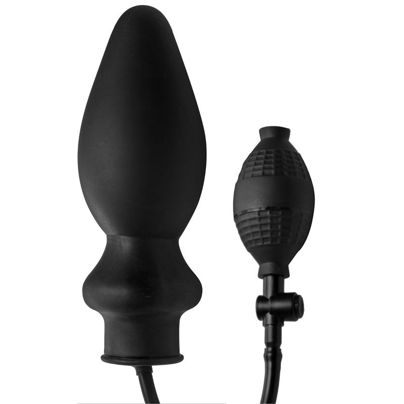 Black silicone butt plug with remote control on a white background