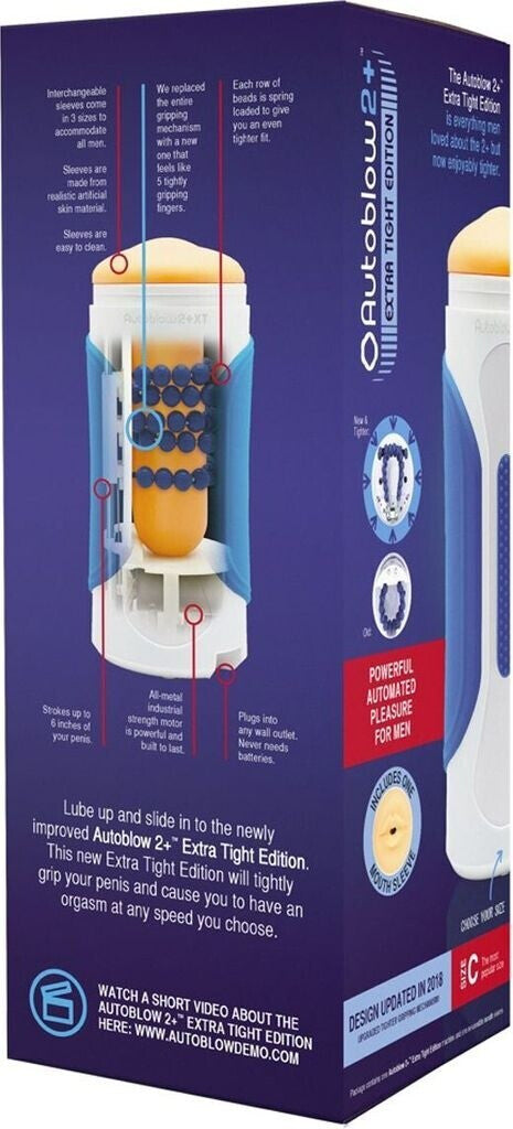 Box of Autoblow 2+ Extreme Tight Edition product with detailed text and branding.