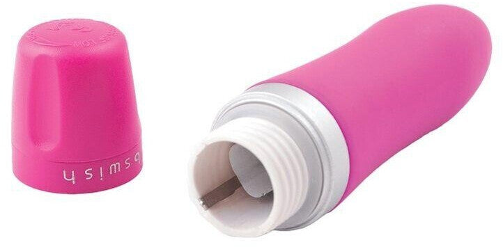 Pink and white cylindrical object with 'Simsish' branding on a white background