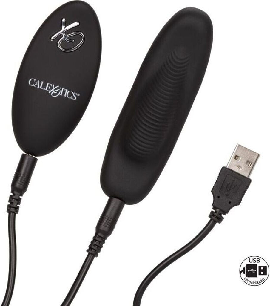 Black electronic device with USB cable on a white background, featuring the Calextics brand.