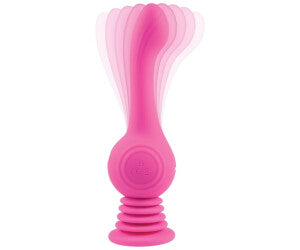 Pink silicone butt plug on a white background