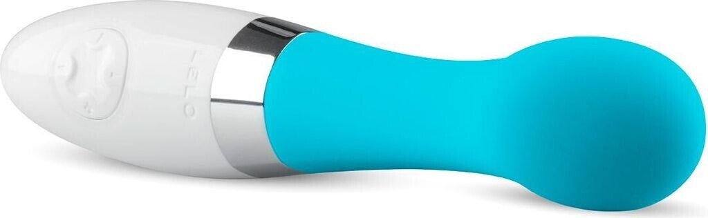 White and blue handheld massager on a white background