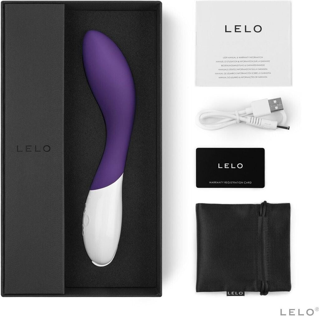 LELO product with packaging, USB cable, and warranty card on a white background