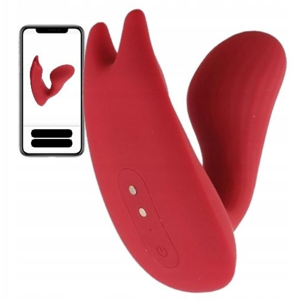 Red silicone product with smartphone displaying a similar image on a white background
