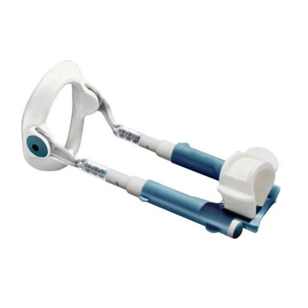 White and blue dental tool on a white background