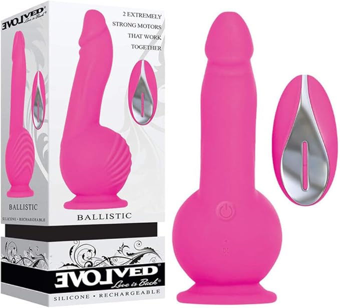 Pink silicone device with 'EvolvEd' packaging on a white background