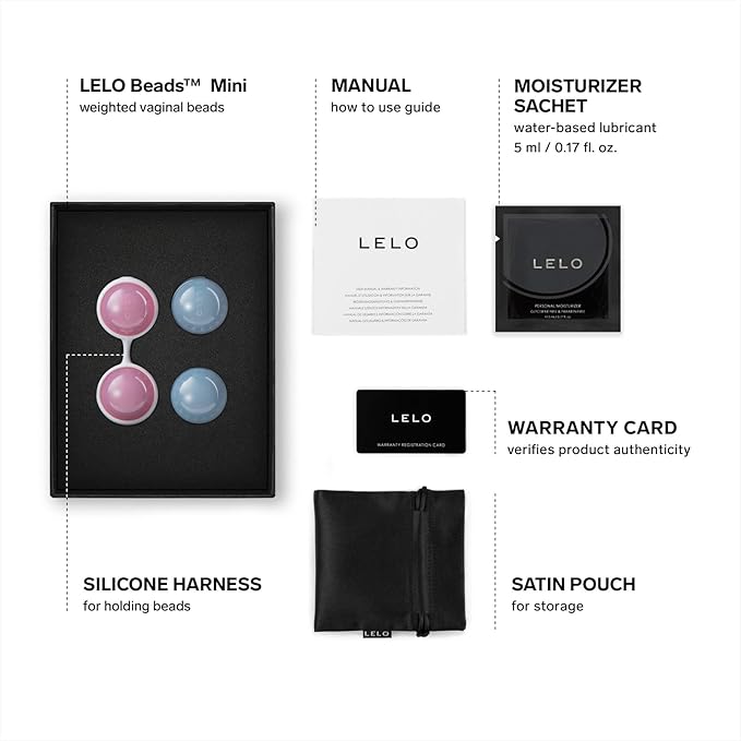 LELO product packaging with labeled components on a white background