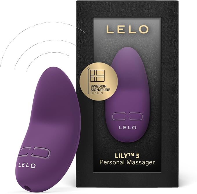 Purple Lelo Lily 3 personal massager with packaging on a white background