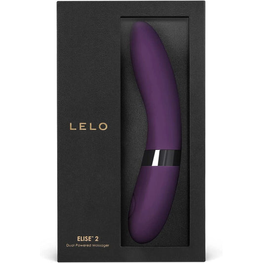 Purple massager in a black box with 'LELO' branding on a white background