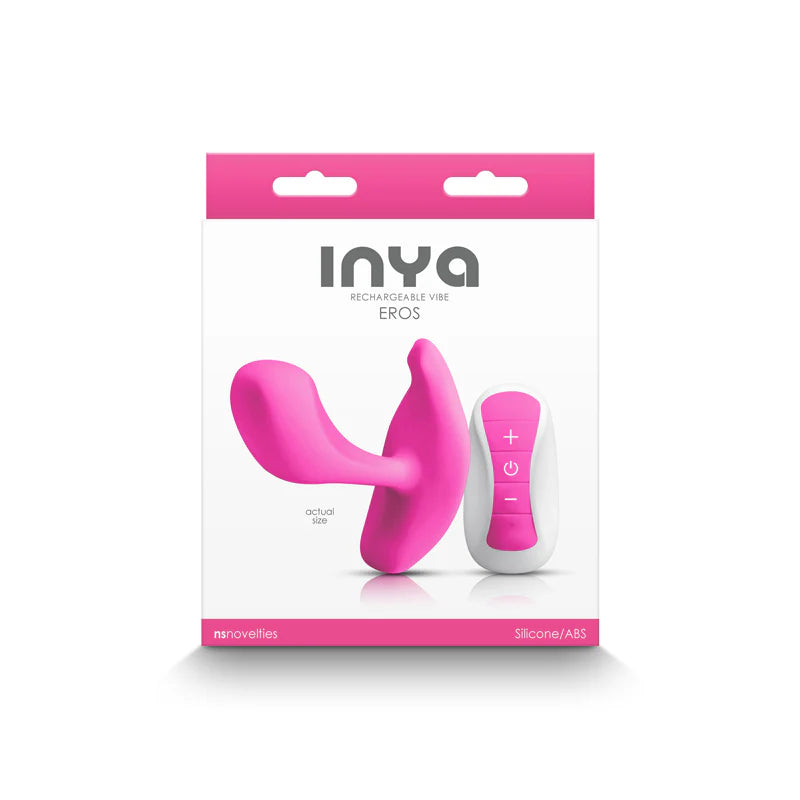 Package of a pink rechargeable vibe with 'Inya' branding on a white background