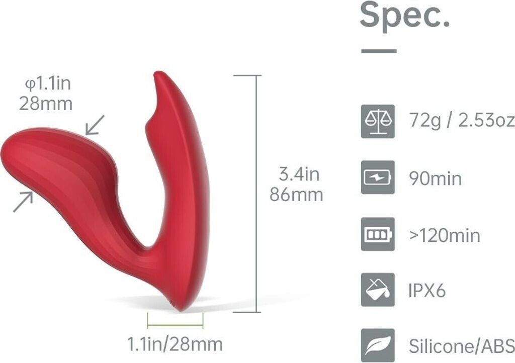 Red silicone product with measurements and specifications on a white background