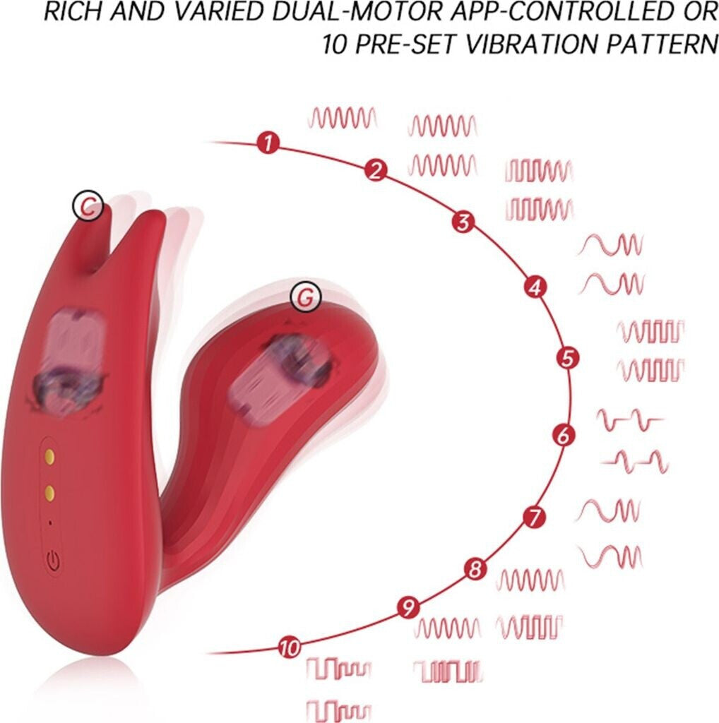 Red electronic device with vibration pattern diagram on a white background