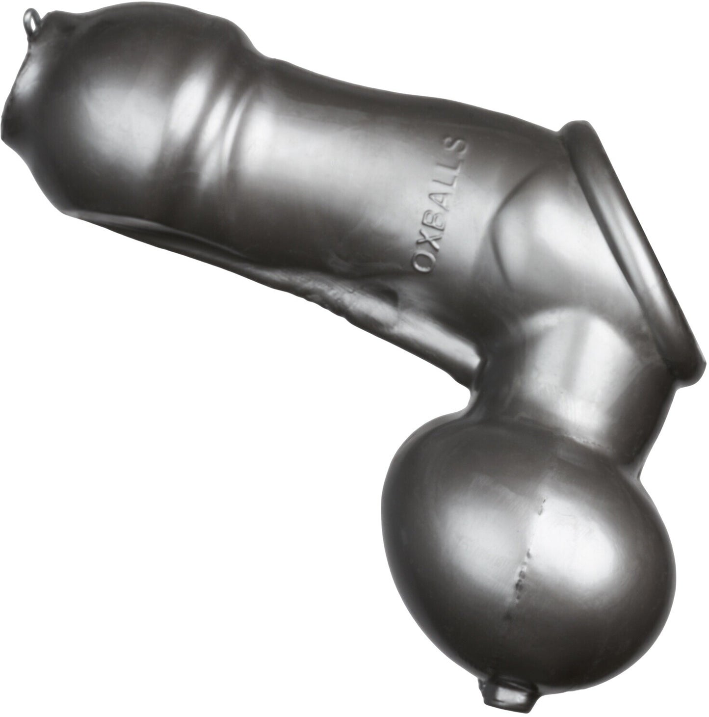 Metallic device with 'OXEBALLS' branding on a white background
