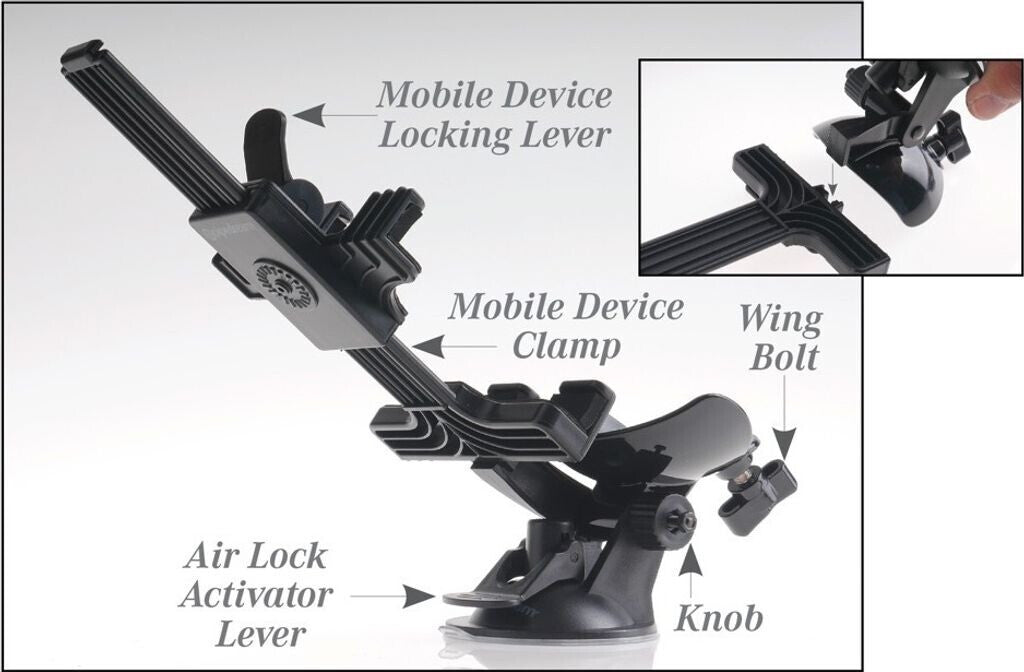 Diagram of a car mount with labeled parts on a white background